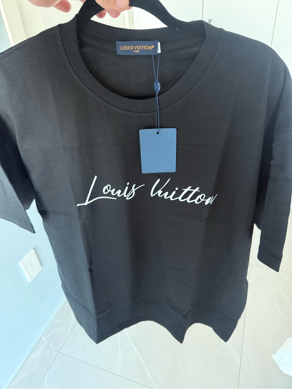 Louis Vuitton Black Crewneck with White Script Logo